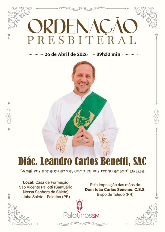 Diácono Leandro Carlos Benetti será ordenado presbítero em Palotina