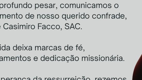Faleceu padre Casimiro Facco, SAC